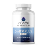 Dr. Emil Nutrition 200 mg 5-HTP Plus, botella: posible apoyo al ánimo y al sueño.