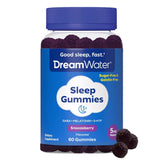 Dream Water Snoozeberry Gummies, tarro visible, ayuda a relajarte antes de dormir.