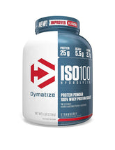 Dymatize ISO100 en pote, sabor fresa, proteína rápida para recuperación muscular