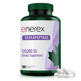 ENEREX Serrrapeptasa: botella con cápsulas para uso diario y apoyo suave a las vías respiratorias.