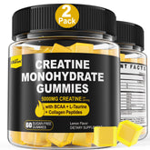EnvyCure gominolas creatina monohidrato, botella visible, sabor limón para entrenos