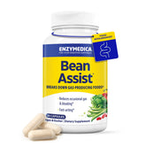 BeanAssist de Enzymedica, botella con vertido, apoyo digestivo al comer legumbres.