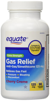 Equate Gas Relief: tableta masticable sabor cereza crema para alivio de gases.