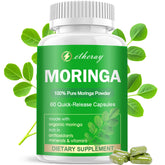 Etheray Moringa: frasco de cápsulas para apoyar la energía diaria.
