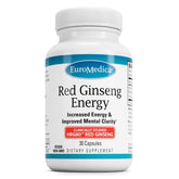 EuroMedica ginseng rojo energía: botella mostrando el envase para apoyo de energía diaria.