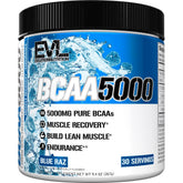 Evlution BCAAs polvo, empaque frontal, apoyo a la recuperación muscular post entrenamiento