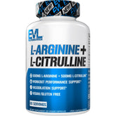 Evlution L-Arginina y L-Citrulina, empaque premium para entrenamiento y rendimiento.