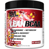 Evlution Lean BCAA: botella vertiendo para recuperación muscular tras el entrenamiento.