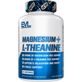 Evlution Magnesium L-Theanine en botella, posible apoyo para calma y concentración.