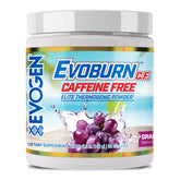 Evogen Evoburn sin cafeína: botella vertiendo para energía estable en entrenamientos.