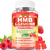 Botella Flyrocer con gominolas HMB y leucina para apoyo muscular.