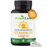 ForestLeaf Vitamina D3 5000 IU: botella con etiqueta clara para apoyar el sistema inmune