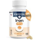 Freeda hierro 29 mg tableta pequeña, fácil de tragar para energía diaria.