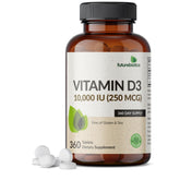 Frasco de Futurebiotics Vitamina D3 10000 UI para funciones musculares saludables.