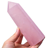 Torre FZBHRO de cuarzo rosa grande con punta de 6 facetas para meditación.