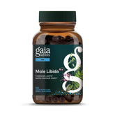 Gaia Herbs Libido Masculino, botella de cápsulas, apoyo natural para la vitalidad diaria.