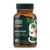 Gaia Herbs Maca Root, envase de cápsulas para energía diaria sin cafeína.