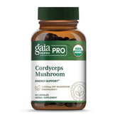 Gaia Herbs Pro Cordyceps: cápsulas frente del frasco para energía sostenida.