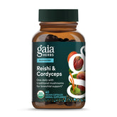 Gaia Herbs Reishi & Cordyceps: botella de cápsulas para uso diario.