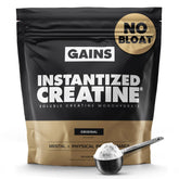 Gains in Bulk Creatina Instantizada: botella visible para dosis conveniente y rápida.