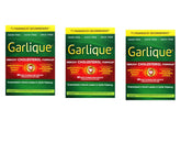 Garlique tabletas frente a la caja, pack de 3 para uso diario cómodo.