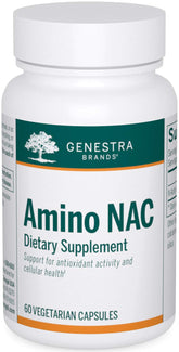 Genestra Amin NAC: botella de cápsulas para uso diario y apoyo al bienestar general.