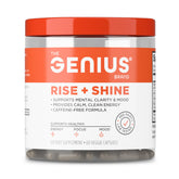 Genius Rise+Shine: botella frontal, energía clara sin cafeína para empezar el día.