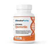 GenuinePurity Quercetina liposómica, botella con cápsulas veganas para defensa antioxidante diaria.