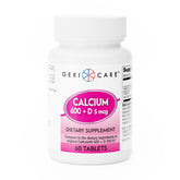 GeriCare Calcium 600mg, envase de uso diario para salud ósea.