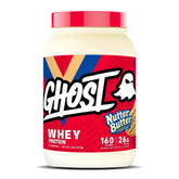 Tubo Ghost Proteina de Suero Nutter Butter con trozos de galleta reales para sabor auténtico.