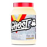 GHOST proteina vegana en empaque, lista para batidos energizantes.