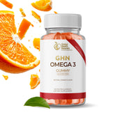 Global Health Naturals Omega3 Gummies: frasco, fuente vegana de Omega 3 para bienestar diario.
