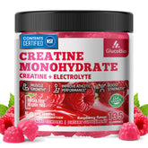 glucobio gominolas de creatina monohidrato frambuesa en botella, energía previa al entrenamiento.
