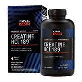 GNC AMP Creatina HCl, envase frontal, mejora la absorción para entrenamientos intensos.