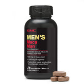 GNC Maca Man: botella cerrada con cápsulas vegetarianas para energía diaria.