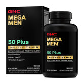 GNC Mega Men 50 Plus: botella y etiqueta para reconocer el envase fácilmente.