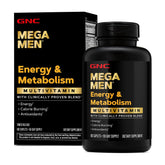 GNC Mega Men Energía y Metabolismo, botella visible para apoyo diario de energía.