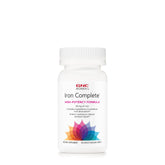 GNC multivitamínico de hierro para mujeres, frasco frontal, apoya la absorción del hierro.