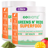 GOBIOTIX Super Greens mango: botella con polvo, apoyo digestivo diario.