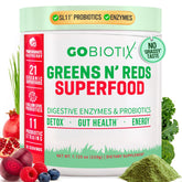 GOBIOTIX Super Greens en botella sabor Granada-Frambuesa, un sabor natural y nutritivo.