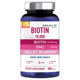 Granions Biotina 10000 mcg, botella visible, toma diaria para cuidado capilar