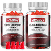 Gomitas GREABBY de creatina monohidrato con sabor frutos rojos, fáciles de masticar para entrenamientos.