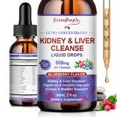 GREENPEOPLE Kidney Cleanse, botella azul, uso diario sin alcohol.