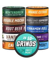 Grinds Coffee Pouches: vista frontal del pack de 11 sabores.
