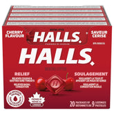 HALLS sabor cereza, pastillas para la tos, 9 piezas por paquete, ideal para llevar.