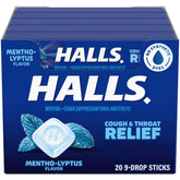 HALLS Mentho-Lyptus en caja, pastillas mentoladas para tos y dolor de garganta.