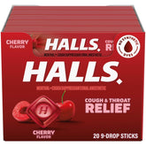 Pastillas HALLS sabor cereza en empaque compacto para llevar.