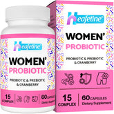 Heafetine Probiotico Femenino, botella vertida, alto conteo CFU para equilibrio vaginal.