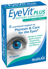 EyeVit Plus cápsulas de HealthAid, posible apoyo a la salud ocular diaria.