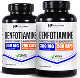 Healthfare Benfotiamina 300 mg: botella de cápsulas para apoyo de la salud general.